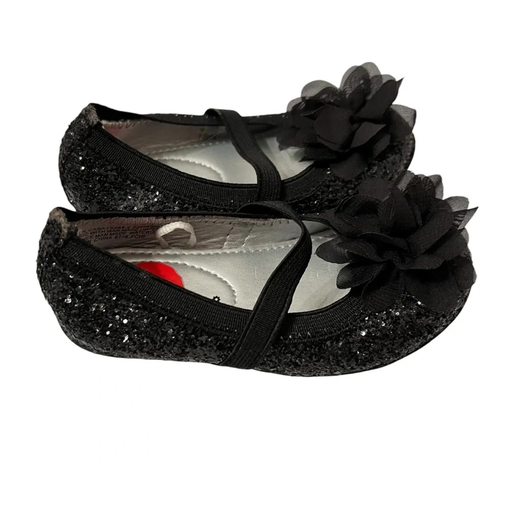 Rampage Girls Shoes Black Mary Jane Sequined with Petals Design Size 6 NWOT